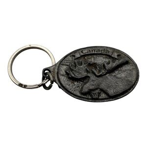 Vintage Pewter Canada Moose‎ Keychain – Oval 2” Souvenir